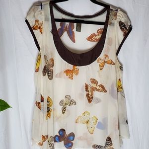 Anthropologie 100% Silk Sheer Butterfly Top